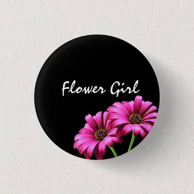 Custom Daisy Flower Wedding Flower Girl Buttons (Front)
