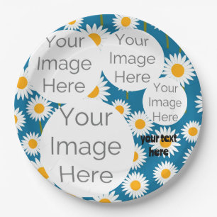 custom Daisy Photo text Party Plate – hippy 70s