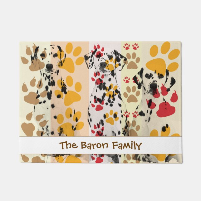 Custom Dalmatian dog with Paws Prints Doormat (Front)