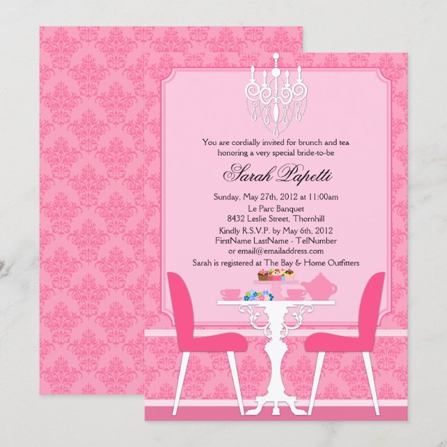 Custom Damask and Chandelier Bridal Tea Party Invitation (Front/Back)