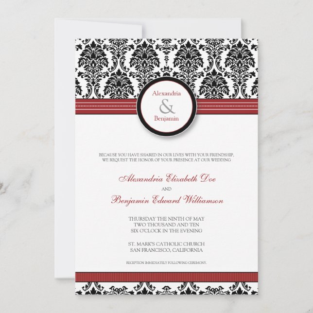 :custom: Damask black/red Wedding Invitation (Front)