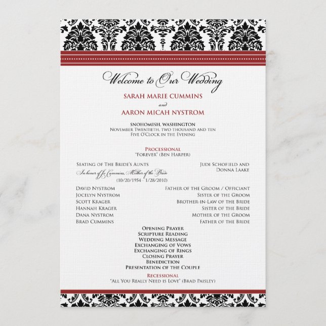 :custom: Damask black/red Wedding Program (Front)