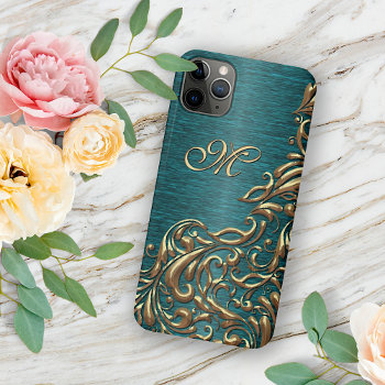 Custom Damask Floral Pattern On Teal Blue Green Iphone 11 Pro Max Case by AllCoolTens at Zazzle