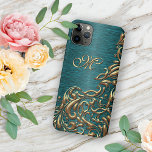 Custom Damask Floral Pattern On Teal Blue Green Iphone 13 Pro Max Case at Zazzle