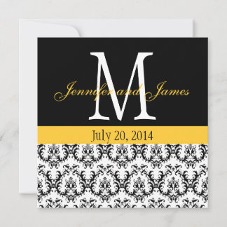 Custom Damask Monogram Wedding Invitation Yellow