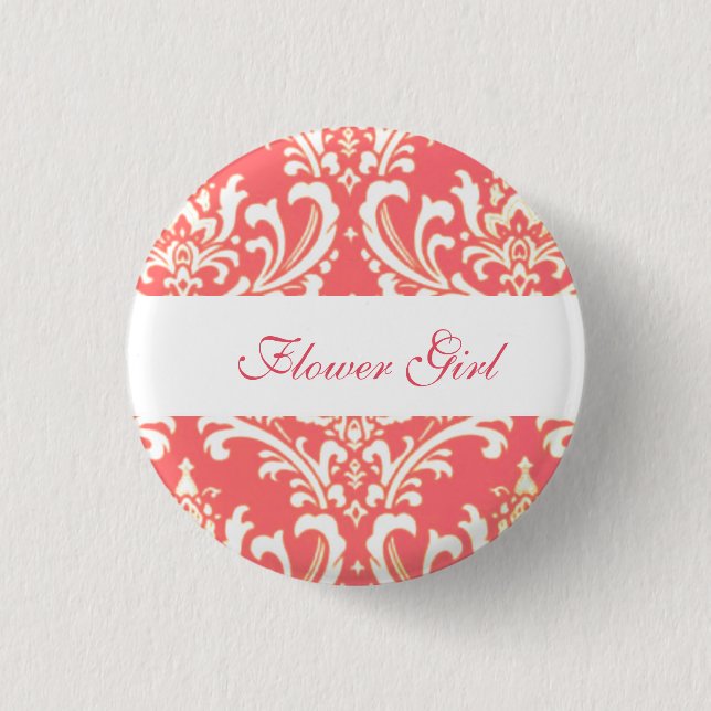 Custom Damask Wedding Flower Girl Buttons (Front)