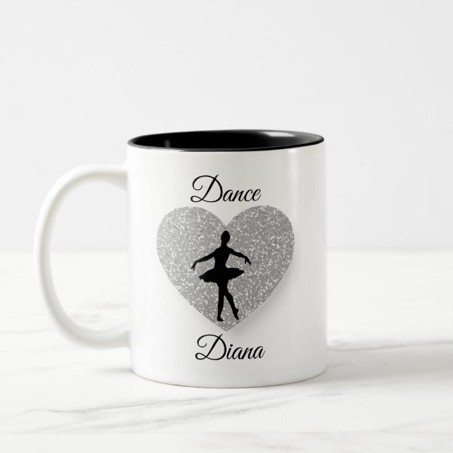 custom Dance ,Dance Sparkle Heart Sparkling sliver Two-Tone Coffee Mug (Left)