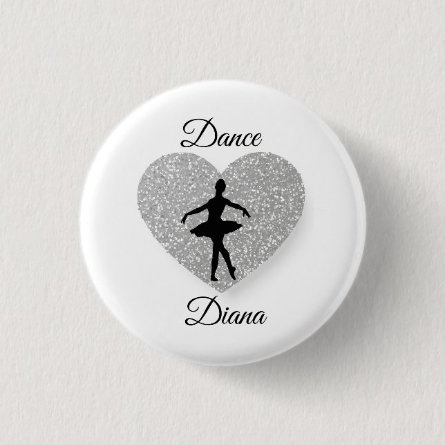 custom Dancer name ,Dance Heart Sparkling sliver Button (Front)