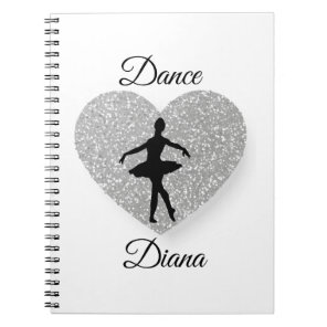 custom Dancer name ,Dance Heart Sparkling sliver Notebook