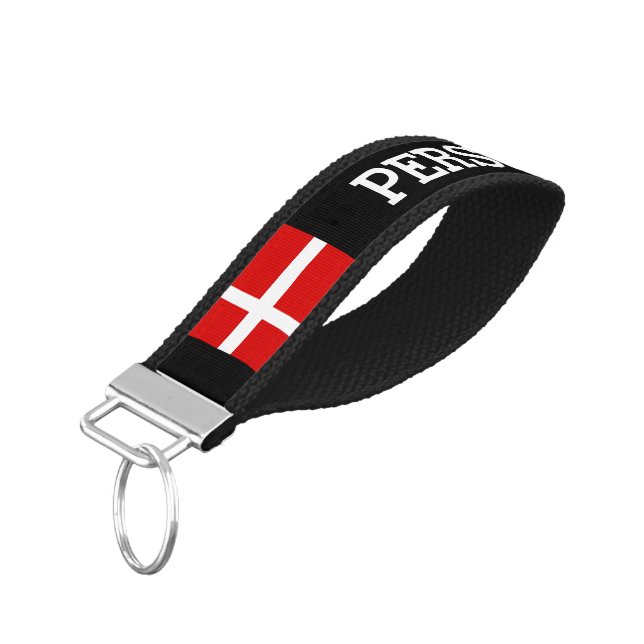Custom Danish flag wrist keychain for Denmark (Angled Down)