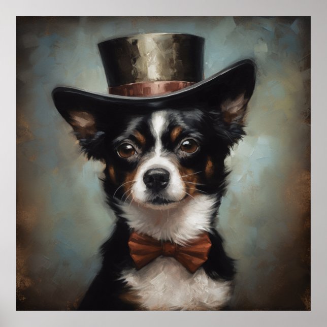 Custom Dapper Chihuahua Bronze Top Hat Poster (Front)