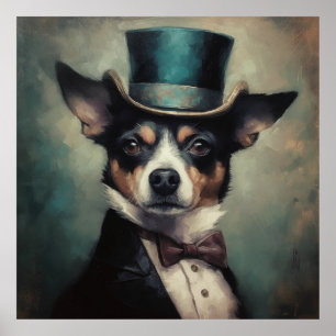 Custom Dapper Chihuahua Teal Top Hat Art Print
