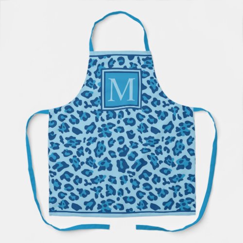 Custom Dark And Light Blue Leopard Print Apron