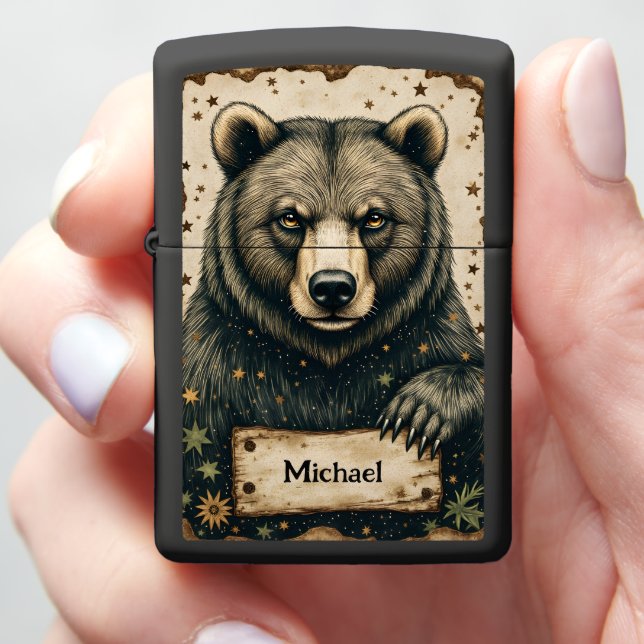 Custom Dark Bear Starry Night Zippo Lighter (In Hand)