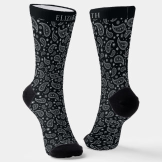 Custom Dark Black and White Paisley Pattern  Socks