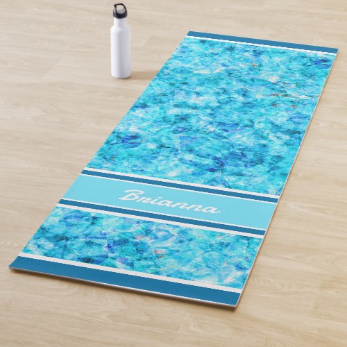 Custom Dark Blue Aqua Turquoise Polygon Pattern Yoga Mat