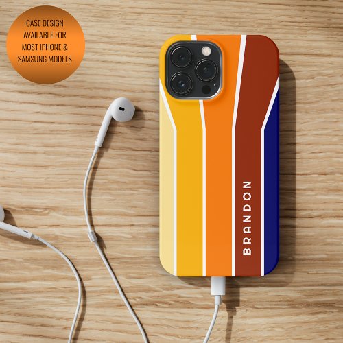 Custom Dark Blue Bold Red Orange White Stripes iPhone 15 Pro Max Case