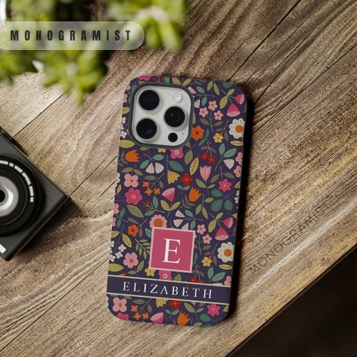 Custom Dark Blue Floral Multicolor Pink Flowers iPhone 15 Pro Max Case