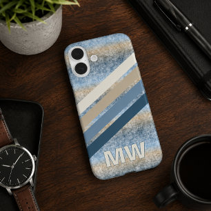 Custom Dark Blue Gray Taupe Brown Beige Stripes iPhone 16 Plus Case