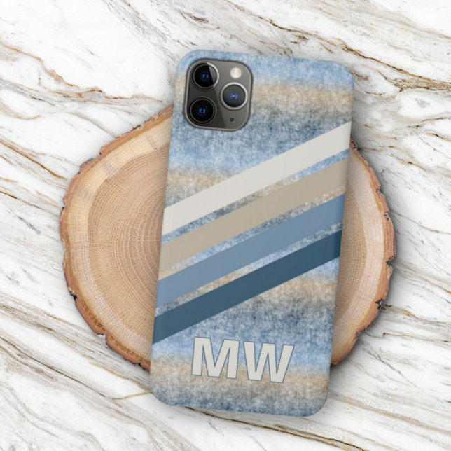 Custom Dark Blue Gray Taupe Brown Beige Stripes Case-Mate iPhone Case (Creator Uploaded)