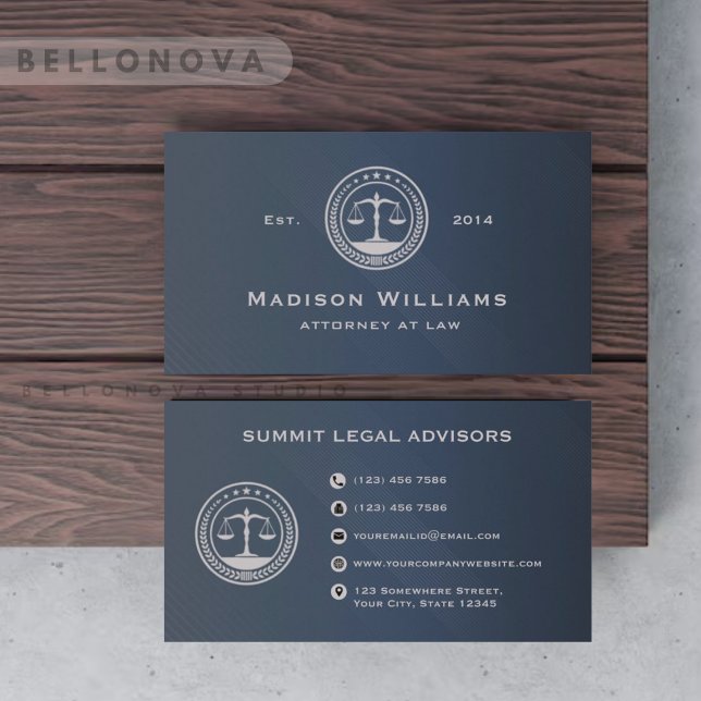 Custom Dark Blue Grey Monogram Law Office Business Card (Custom Dark Blue Grey Monogram Law Office Business Card)