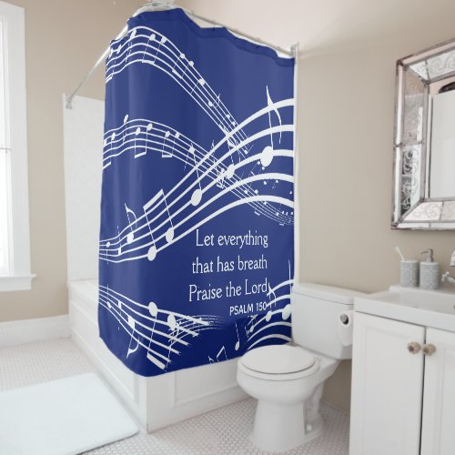 Custom Dark Blue Music Notes Christian Shower Curtain