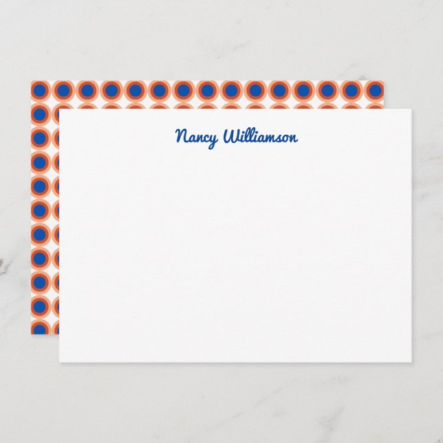 Custom Dark Blue Orange Maroon Retro Add Name Note Card (Front/Back)