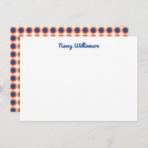 Custom Dark Blue Orange Maroon Retro Add Name Note Card