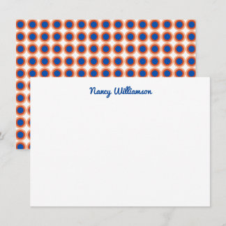 Custom Dark Blue Orange Maroon Retro Add Name Note Card