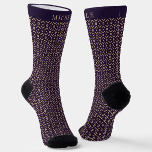 Custom Dark Blue Purple Brown Geometric Pattern Socks