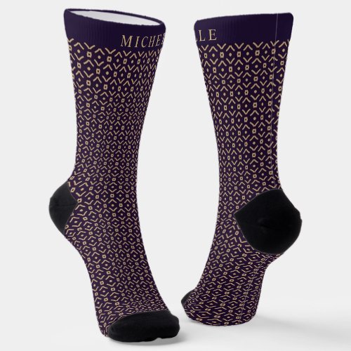 Custom Dark Blue Purple Brown Geometric Pattern  Socks