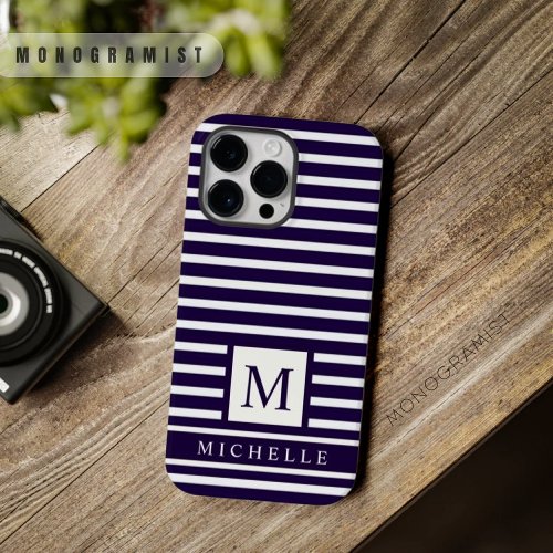 Custom Dark Blue Purple White Color Stripes  Case_Mate iPhone 14 Pro Max Case