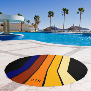 Custom Dark Blue Red Orange Yellow Mod Art Stripes Beach Towel
