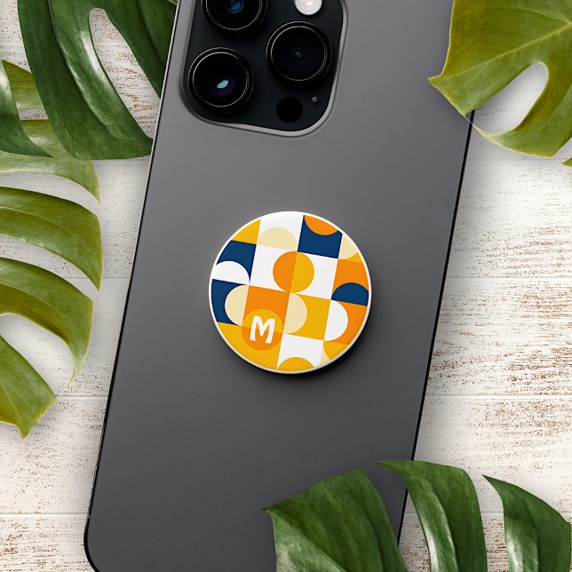 Custom Dark Blue Sunny Yellow Retro Art Pattern PopSocket (Creator Uploaded)