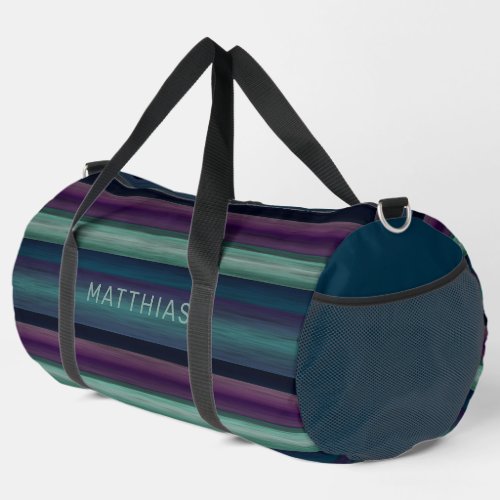 Custom Dark Blue Teal Green Black Purple Stripes Duffle Bag