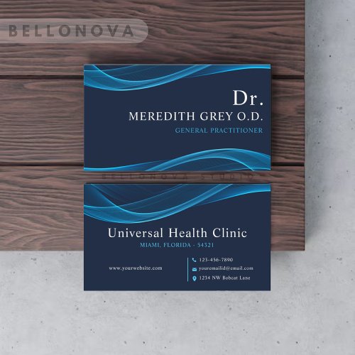 Custom Dark Bright Blue White Doctors Fancy  Business Card