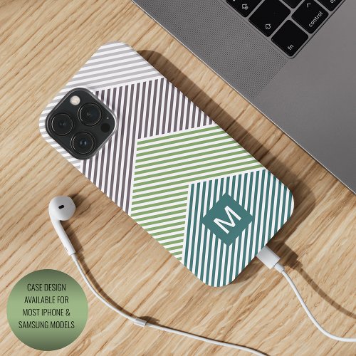 Custom Dark Brown Lime Green Taupe Stripe Pattern iPhone 15 Pro Max Case