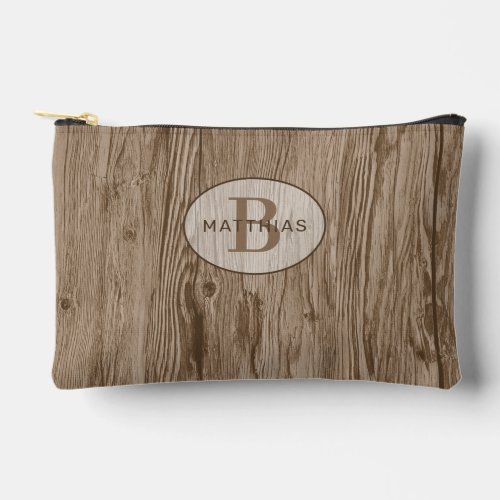 Custom Dark Brown Tan Beige Woodgrain Pattern Accessory Pouch