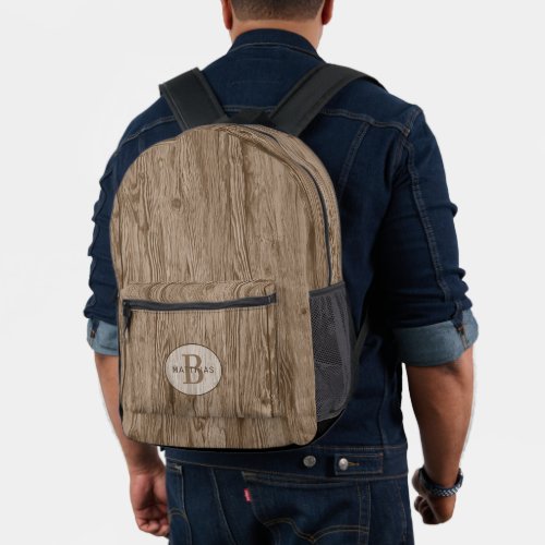 Custom Dark Brown Tan Beige Woodgrain Pattern Printed Backpack