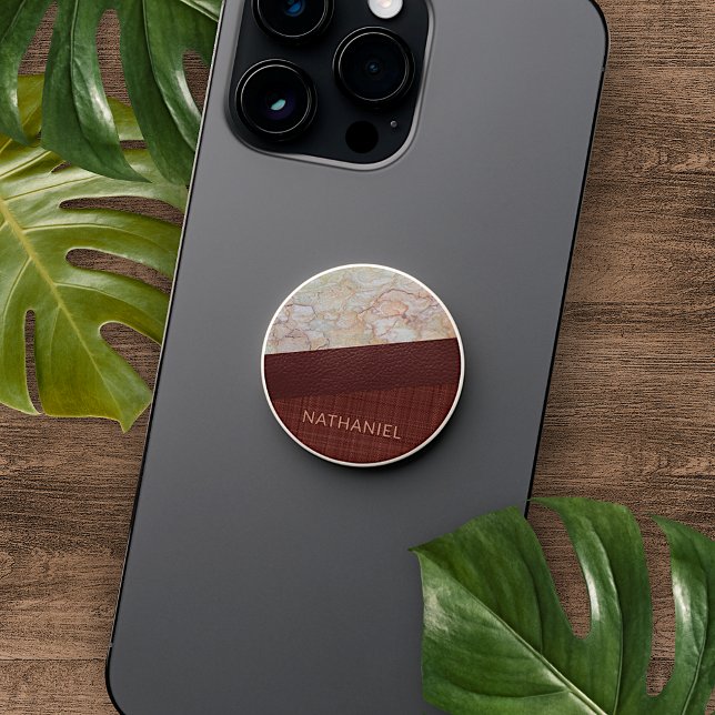 Custom Dark Burgundy Red Brown Leather Marble Look PopSocket (Creator Uploaded)