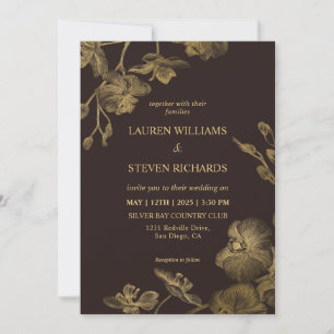 Custom Dark Chocolate Brown Gold Wedding Invitation