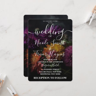 Custom Dark Colorful Flowers Wedding Invitation