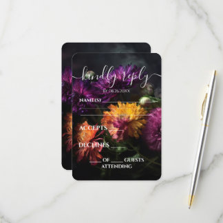 Custom Dark Colorful Flowers Wedding RSVP Card
