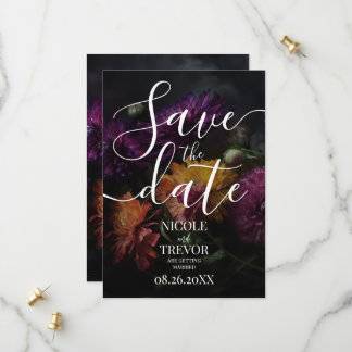 Custom Dark Colorful Flowers Wedding Save The Date