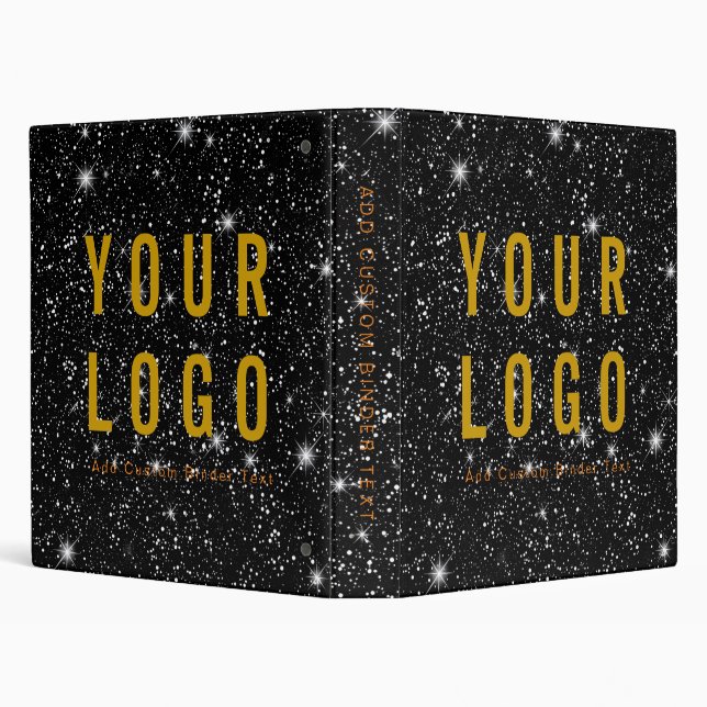 Custom Dark Edgy Black Gold Elegant Business Logo 3 Ring Binder (Background)