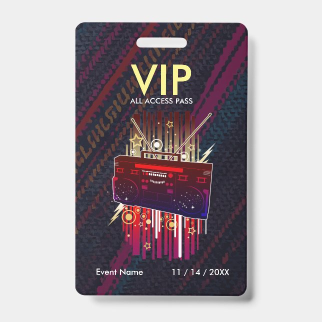 Custom Dark Fiber Stripe VIP Pass For Events Badge (Front)