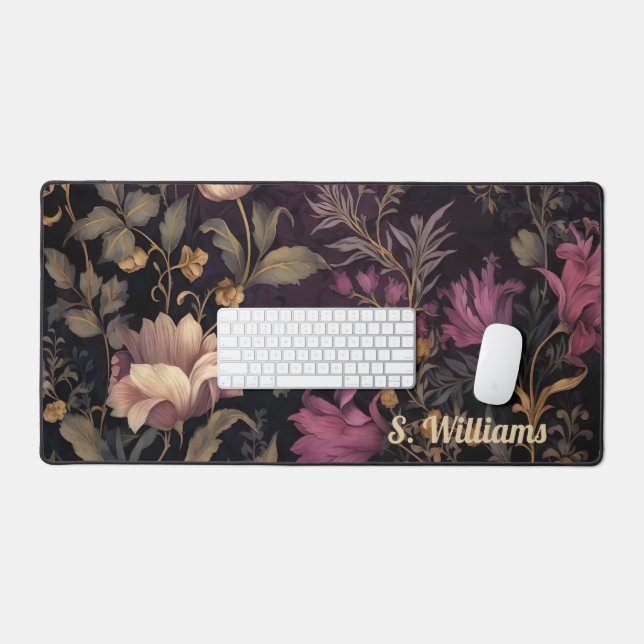 custom dark flower pattern desk mat (Keyboard & Mouse)