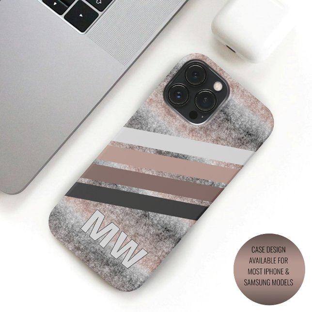 Custom Dark Gray Beige Brown Retro Stripes iPhone Case (Creator Uploaded)