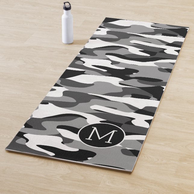 Custom Dark Gray Black White Camouflage Pattern Yoga Mat (In Situ)