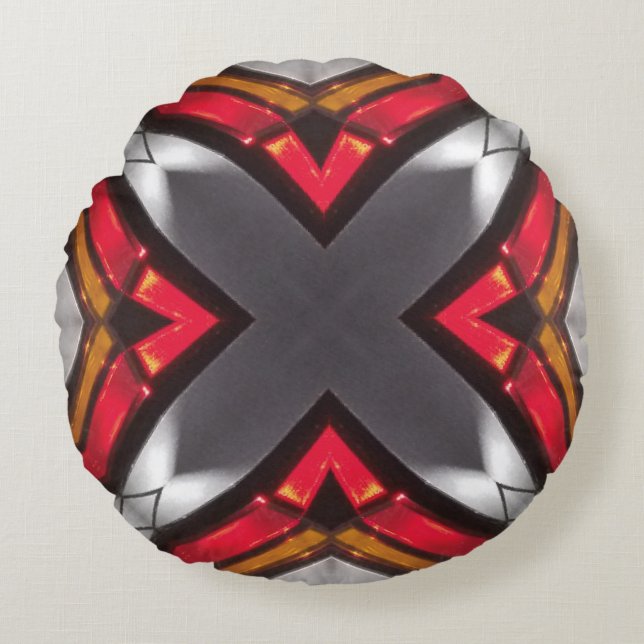 Custom Dark Gray Red Designed Round Pillow (Front)